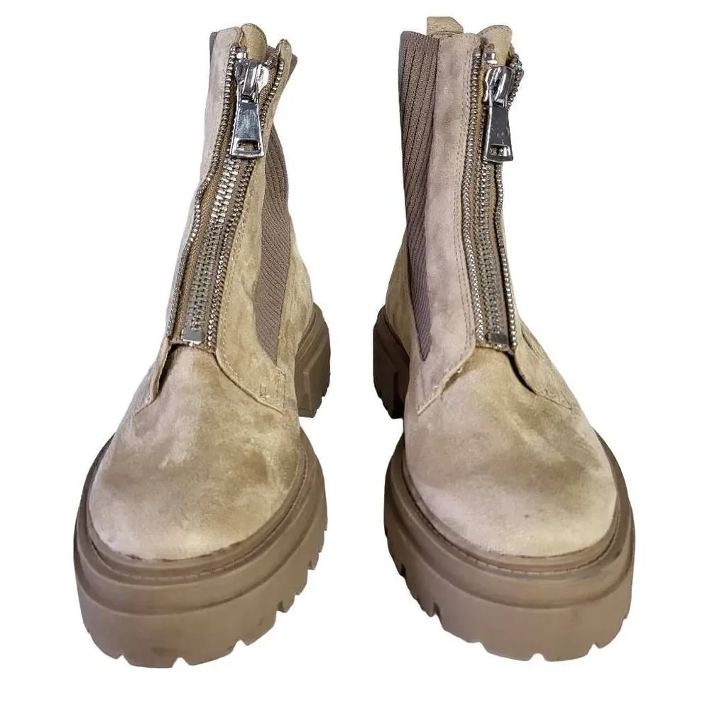 Steven by Steve Madden Aliyah Font Zip Tan Combat Boots Size 8.5